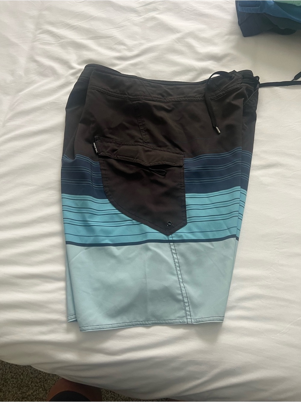 Volcom Black and Blue Striped Board Shorts